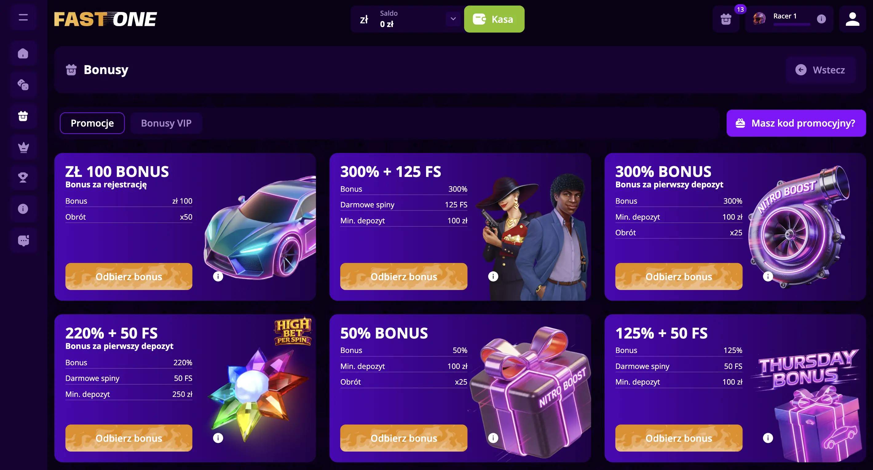 Fast One Casino pod lupą: bonus za rejestrację i promocje depozytowe
